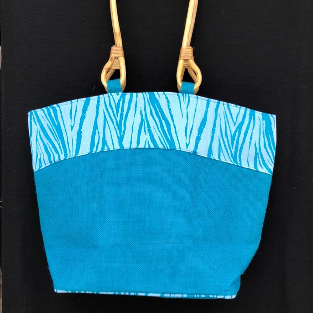 Jute Turquoise Beach Tote Bag